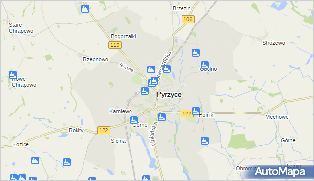 mapa Pyrzyce, Pyrzyce na mapie Targeo
