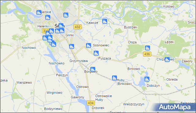 mapa Pysząca gmina Śrem, Pysząca gmina Śrem na mapie Targeo