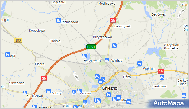 mapa Pyszczyn gmina Gniezno, Pyszczyn gmina Gniezno na mapie Targeo