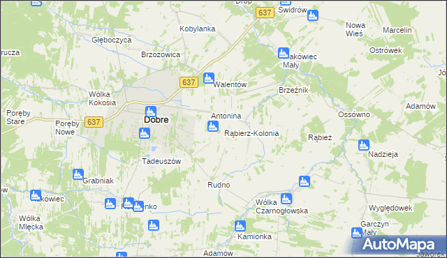 mapa Rąbierz-Kolonia, Rąbierz-Kolonia na mapie Targeo