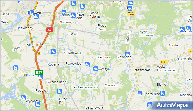 mapa Racibory gmina Tarczyn, Racibory gmina Tarczyn na mapie Targeo