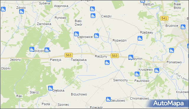 mapa Raczyny gmina Żuromin, Raczyny gmina Żuromin na mapie Targeo