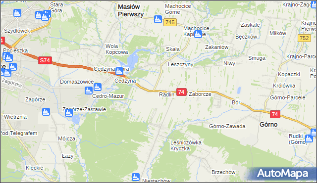 mapa Radlin gmina Górno, Radlin gmina Górno na mapie Targeo