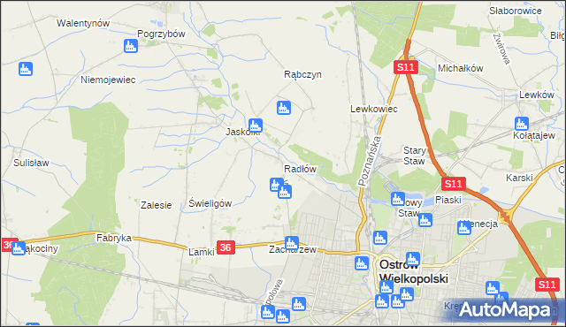 mapa Radłów gmina Raszków, Radłów gmina Raszków na mapie Targeo