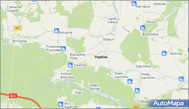 mapa Radłów powiat oleski, Radłów powiat oleski na mapie Targeo