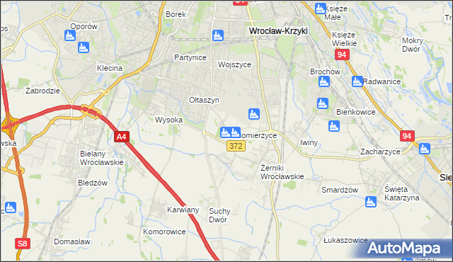 mapa Radomierzyce gmina Siechnice, Radomierzyce gmina Siechnice na mapie Targeo
