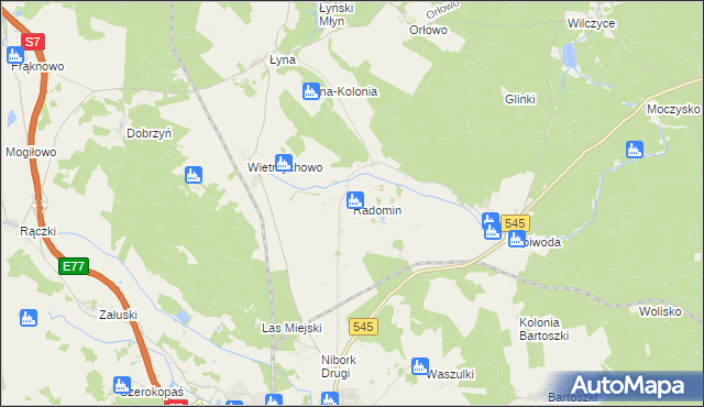 mapa Radomin gmina Nidzica, Radomin gmina Nidzica na mapie Targeo