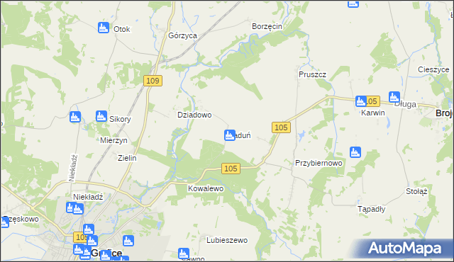 mapa Raduń gmina Gryfice, Raduń gmina Gryfice na mapie Targeo