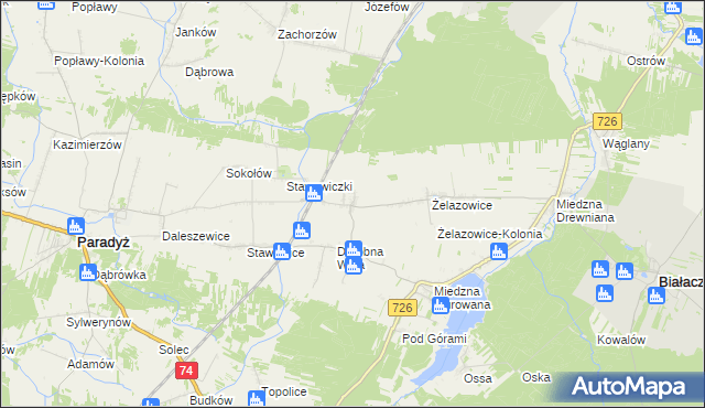 mapa Radwan gmina Białaczów, Radwan gmina Białaczów na mapie Targeo