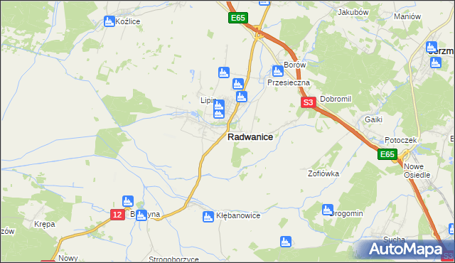 mapa Radwanice powiat polkowicki, Radwanice powiat polkowicki na mapie Targeo
