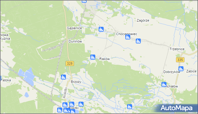 mapa Raków gmina Chocianów, Raków gmina Chocianów na mapie Targeo