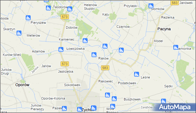 mapa Raków gmina Pacyna, Raków gmina Pacyna na mapie Targeo