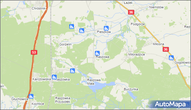 mapa Raszowa gmina Lubin, Raszowa gmina Lubin na mapie Targeo