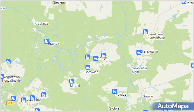 mapa Ratajki gmina Sianów, Ratajki gmina Sianów na mapie Targeo
