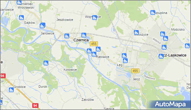 mapa Ratowice gmina Czernica, Ratowice gmina Czernica na mapie Targeo