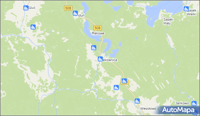 mapa Rekownica gmina Jedwabno, Rekownica gmina Jedwabno na mapie Targeo