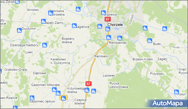 mapa Rembielin gmina Chorzele, Rembielin gmina Chorzele na mapie Targeo