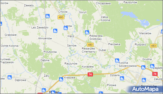 mapa Restarzew Cmentarny, Restarzew Cmentarny na mapie Targeo