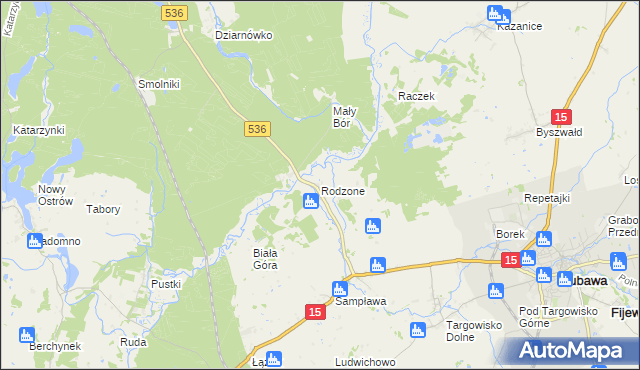 mapa Rodzone gmina Lubawa, Rodzone gmina Lubawa na mapie Targeo