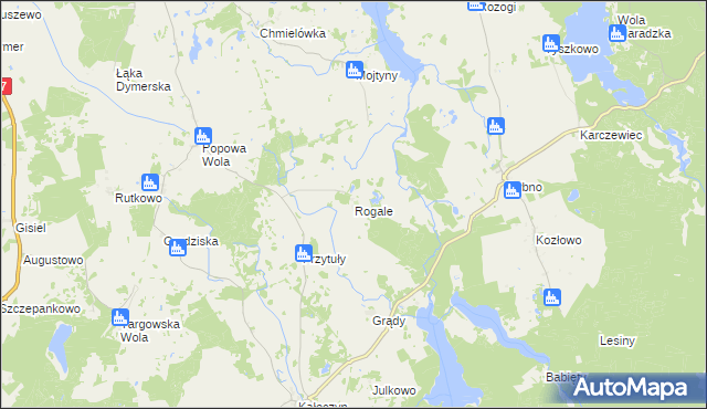 mapa Rogale gmina Dźwierzuty, Rogale gmina Dźwierzuty na mapie Targeo