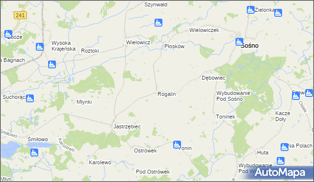 mapa Rogalin gmina Sośno, Rogalin gmina Sośno na mapie Targeo