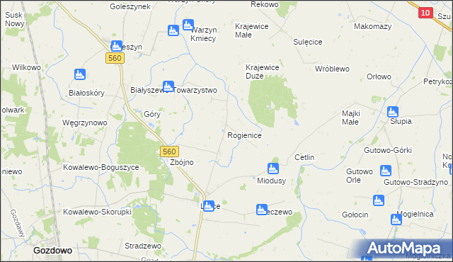 mapa Rogienice gmina Gozdowo, Rogienice gmina Gozdowo na mapie Targeo