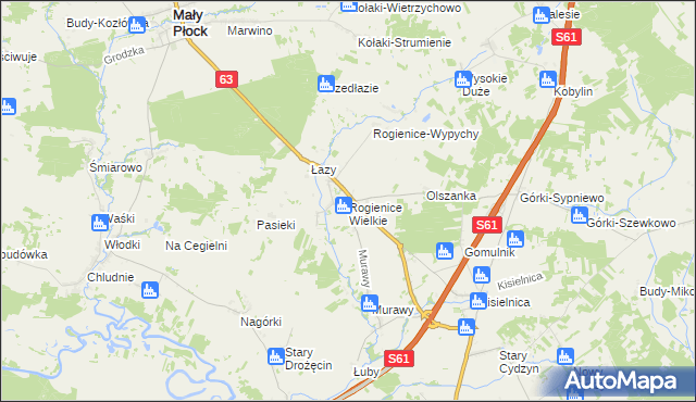 mapa Rogienice Wielkie, Rogienice Wielkie na mapie Targeo