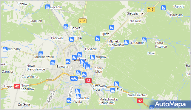 mapa Rogów gmina Końskie, Rogów gmina Końskie na mapie Targeo