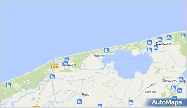 mapa Rogowo gmina Trzebiatów, Rogowo gmina Trzebiatów na mapie Targeo