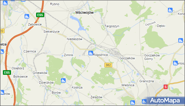 mapa Rogoźnica gmina Strzegom, Rogoźnica gmina Strzegom na mapie Targeo