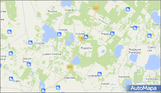 mapa Rogóźno gmina Ludwin, Rogóźno gmina Ludwin na mapie Targeo