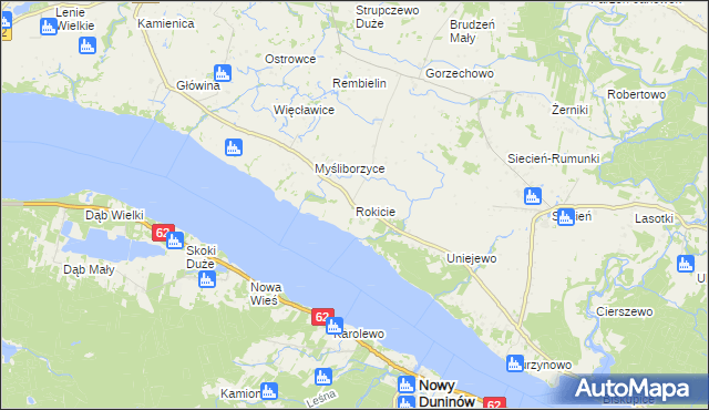 mapa Rokicie gmina Brudzeń Duży, Rokicie gmina Brudzeń Duży na mapie Targeo