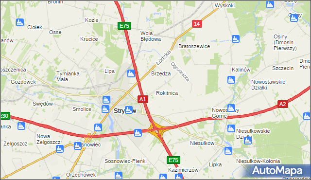 mapa Rokitnica gmina Stryków, Rokitnica gmina Stryków na mapie Targeo