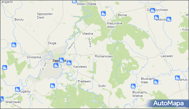 mapa Romankowo, Romankowo na mapie Targeo