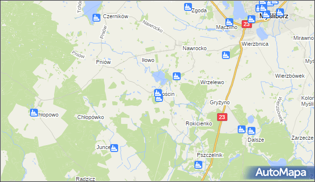 mapa Rościn gmina Myślibórz, Rościn gmina Myślibórz na mapie Targeo