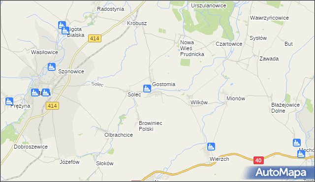 mapa Rostkowice gmina Biała, Rostkowice gmina Biała na mapie Targeo