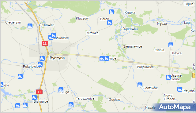 mapa Roszkowice gmina Byczyna, Roszkowice gmina Byczyna na mapie Targeo