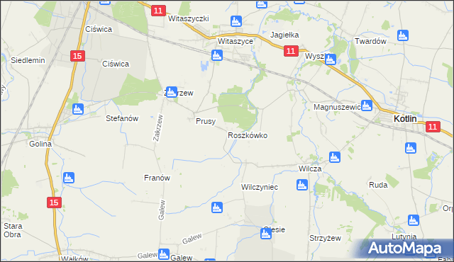 mapa Roszkówko gmina Jarocin, Roszkówko gmina Jarocin na mapie Targeo