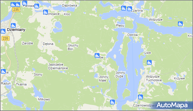 mapa Rów gmina Dziemiany, Rów gmina Dziemiany na mapie Targeo
