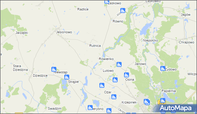 mapa Rówienko gmina Barlinek, Rówienko gmina Barlinek na mapie Targeo
