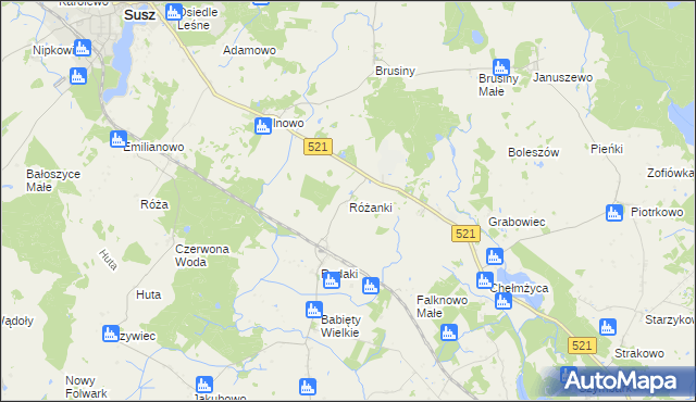 mapa Różanki gmina Susz, Różanki gmina Susz na mapie Targeo