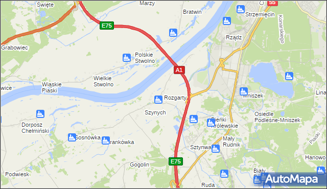 mapa Rozgarty gmina Grudziądz, Rozgarty gmina Grudziądz na mapie Targeo