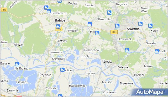 mapa Rozkochów gmina Babice, Rozkochów gmina Babice na mapie Targeo