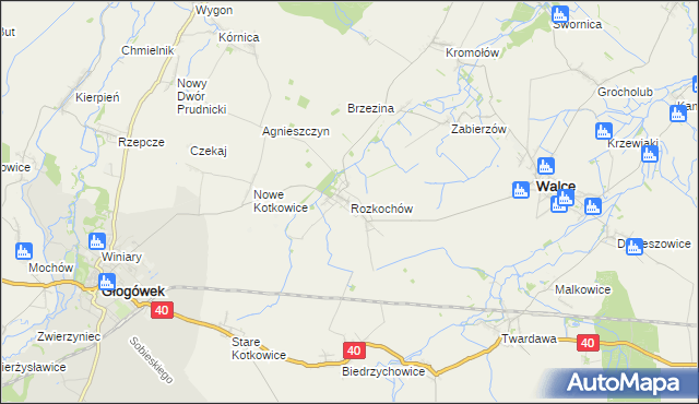mapa Rozkochów gmina Walce, Rozkochów gmina Walce na mapie Targeo