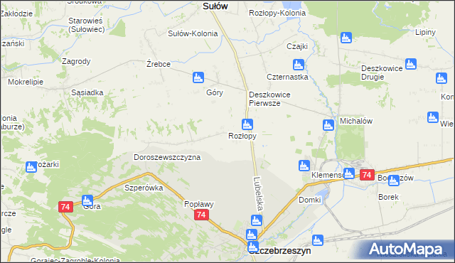 mapa Rozłopy, Rozłopy na mapie Targeo