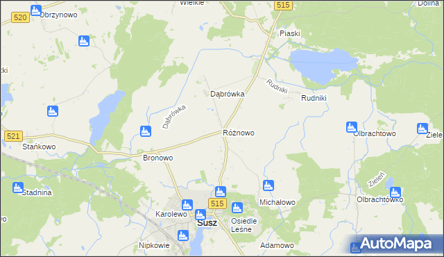 mapa Różnowo gmina Susz, Różnowo gmina Susz na mapie Targeo