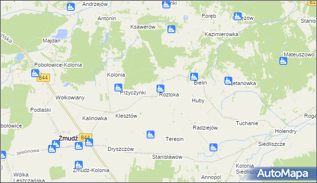 mapa Roztoka gmina Żmudź, Roztoka gmina Żmudź na mapie Targeo