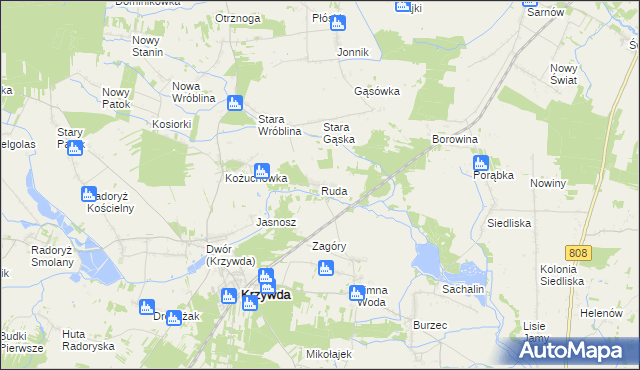 mapa Ruda gmina Krzywda, Ruda gmina Krzywda na mapie Targeo