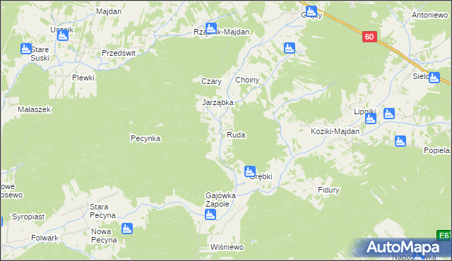 mapa Ruda gmina Wąsewo, Ruda gmina Wąsewo na mapie Targeo