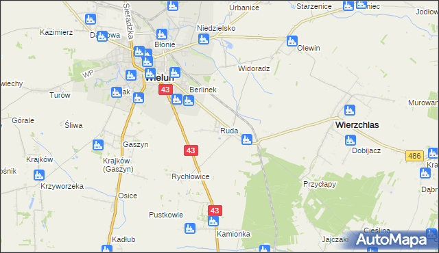 mapa Ruda gmina Wieluń, Ruda gmina Wieluń na mapie Targeo